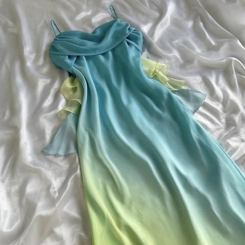 Blue/Orange Fashion Gradient Elegant Spaghetti Strap Long Chiffon Classy Prom Dress Classy Evening Dress Party Dress Secondary image