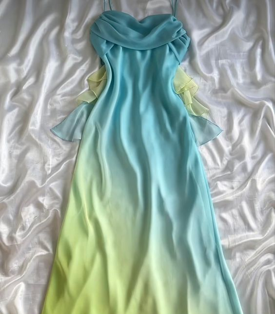 Blue/Orange Fashion Gradient Elegant Spaghetti Strap Long Chiffon Classy Prom Dress Classy Evening Dress Party Dress