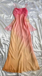 Blue/Orange Fashion Gradient Elegant Spaghetti Strap Long Chiffon Classy Prom Dress Classy Evening Dress Party Dress