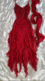 Spaghetti Straps Chiffon Ruffles Beading Red Classy Prom Dress Party Classy Evening Dress