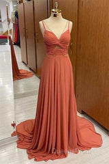 Spaghetti-Straps Chiffon Sweetheart Sleeveless A-Line Evening Prom Dress