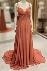 Spaghetti-Straps Chiffon Sweetheart Sleeveless A-Line Evening Prom Dress
