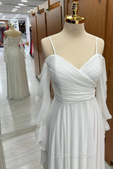 Spaghetti Straps Cold-Shoulder Floor Length Chiffon Bridesmaid Dress
