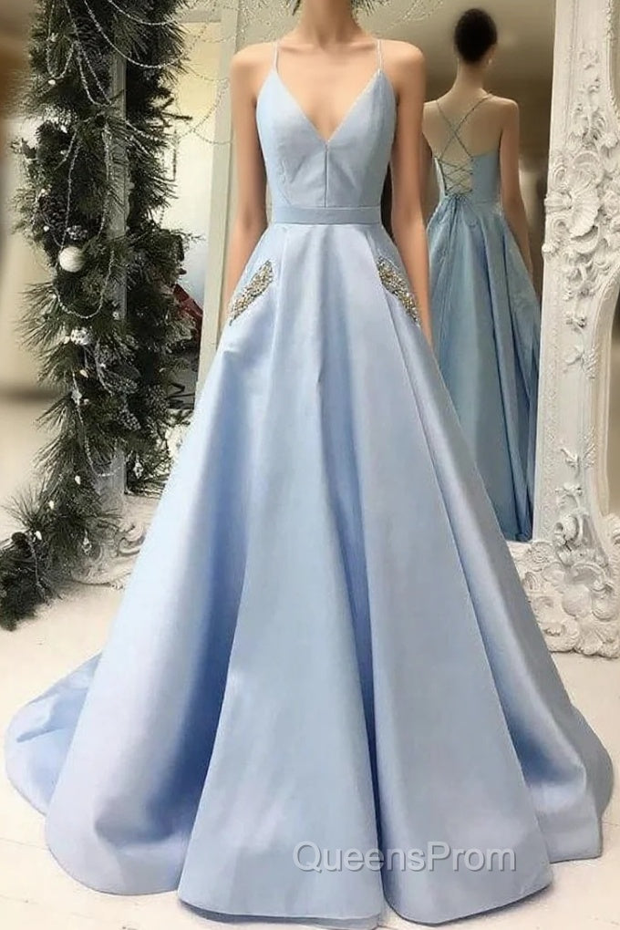 Spaghetti Straps Cross Back Floor-Length Stain Evening Prom Dress With Beading Main image