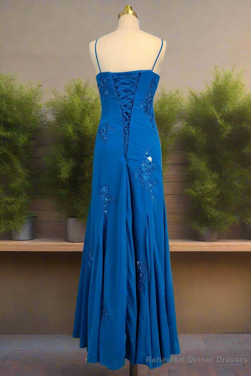 Spaghetti Straps Gorgeous A-line Blue Prom Dresses Long Evening Dresses 21th Birthday Outfits