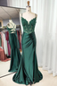 Spaghetti Straps Green Mermaid Classy Prom Dress With Slit Satin Classy Dress