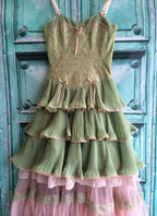 Green Pink Sweet Spaghetti Strap Layered Long Lace Tulle Ball Gown Classy Evening Dress Coming Of Age Ceremony Dress