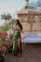 Spaghetti Straps Green Sexy Classy Prom Dress Long Classy Evening Dress With Split