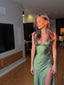 Spaghetti Straps Green Sexy Classy Prom Dress Long Classy Evening Dress With Split