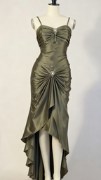 Spaghetti Straps Green Sheath Long Classy Prom Dress