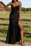 Spaghetti Straps Lace Bodice Long Prom Dress with Slit