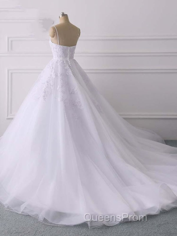 Spaghetti Straps Lace Tulle Ruffles Wedding Dress