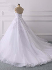 Spaghetti Straps Lace Tulle Ruffles Wedding Dress
