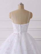 Spaghetti Straps Lace Tulle Ruffles Wedding Dress