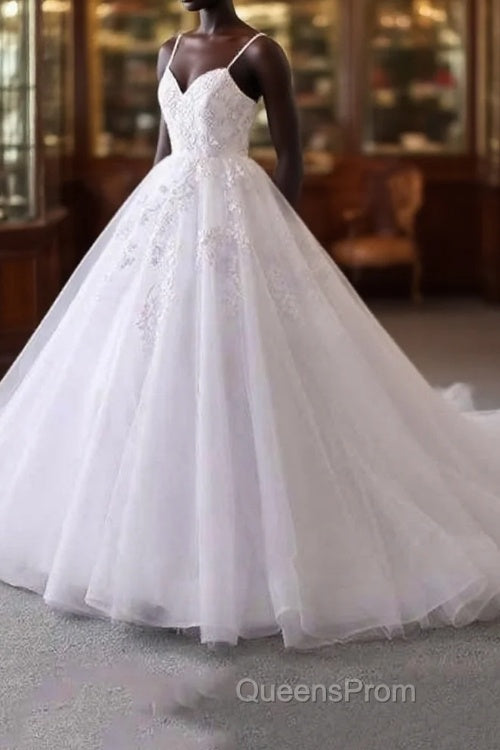 Spaghetti Straps Lace Tulle Ruffles Wedding Dress Main image