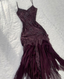 Dark Purple Fashion Exquisite Beaded Spaghetti Straps Long Satin Classy Evening Gown Classy Prom Dress Party Dress