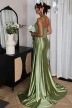 Spaghetti Straps Mermaid Appliqued Prom Dress With Split