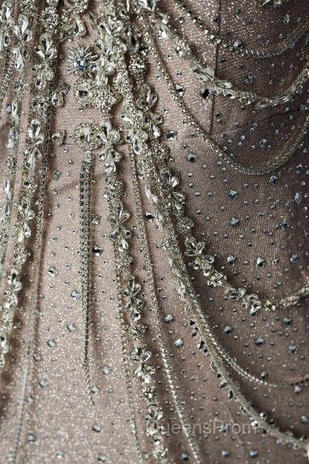 Spaghetti Straps Mermaid Beading Satin Long Evening Prom Dress Rhinestone Formal Evening Dress