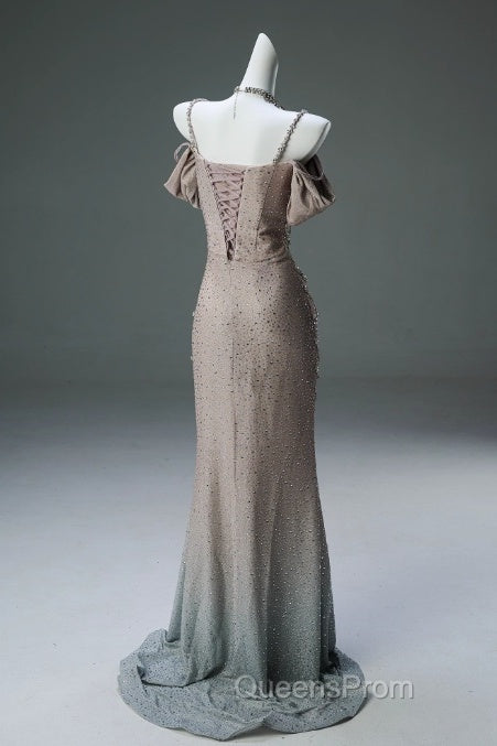 Spaghetti Straps Mermaid Beading Satin Long Evening Prom Dress Rhinestone Formal Evening Dress
