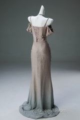 Spaghetti Straps Mermaid Beading Satin Long Evening Prom Dress Rhinestone Formal Evening Dress