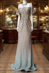 Spaghetti Straps Mermaid Beading Satin Long Evening Prom Dress Rhinestone Formal Evening Dress