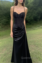 Spaghetti Straps Mermaid Evening Prom Dress Appliqued Corset Evening Prom Dress With Split