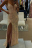 Spaghetti Straps Mermaid Classy Prom Dress, Sparkly Sequins Slit Long Classy Gown