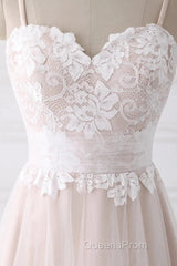 Spaghetti Straps Pink A-Line Floor Length Wedding Dress