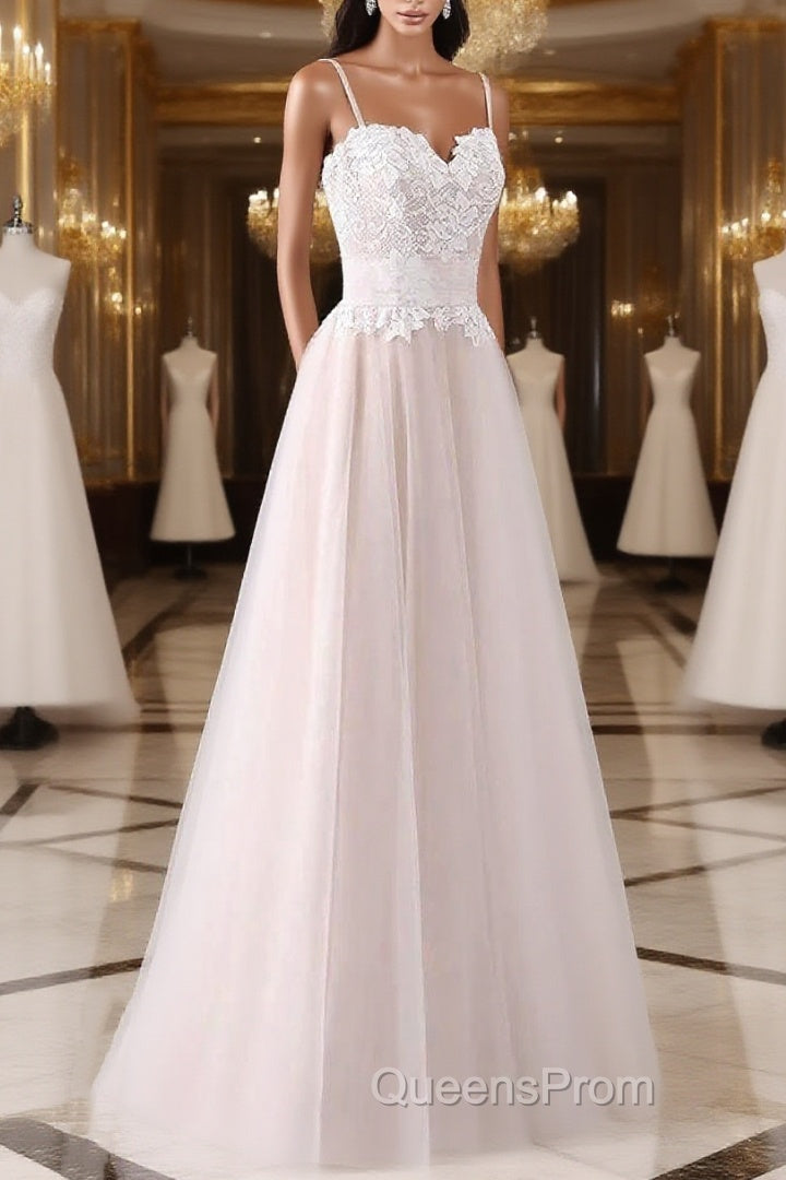 Spaghetti Straps Pink A-Line Floor Length Wedding Dress Main image