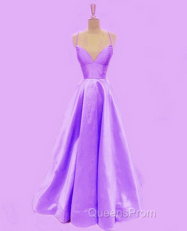 Spaghetti Straps Evening Prom Dress Long Satin V Neck
