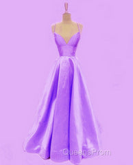 Spaghetti Straps Evening Prom Dress Long Satin V Neck
