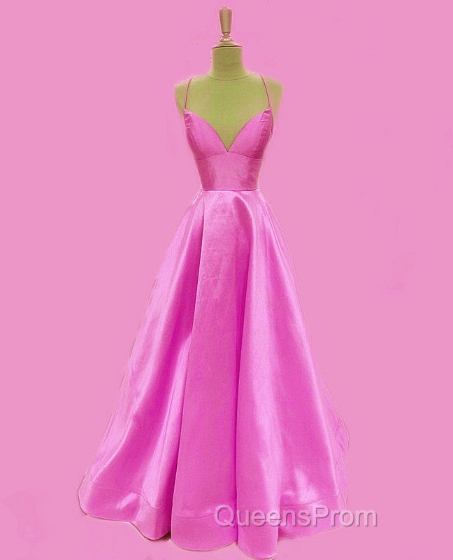Spaghetti Straps Evening Prom Dress Long Satin V Neck