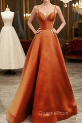 Spaghetti Straps Evening Prom Dress Long Satin V Neck