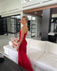 Spaghetti Straps Red Sheath Long Classy Prom Dress With Slit