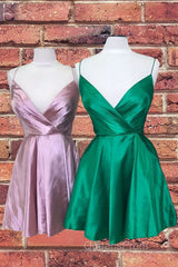 Spaghetti Straps Satin Homecoming Dress,Mini Evening Prom Dress