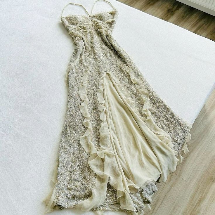 Spaghetti Straps Sequin Long Classy Evening Classy Prom Dress With Slit