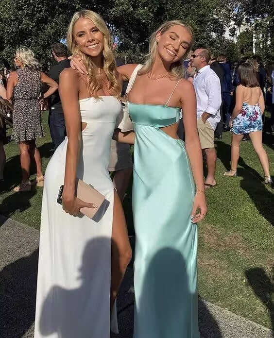 Spaghetti Straps Sheath Light Blue Classy Prom Dress Classy Satin Party Dress Secondary image