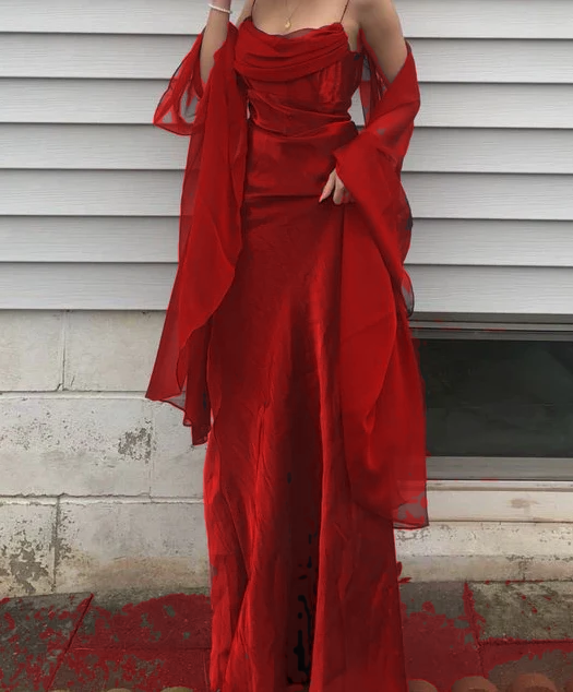 Spaghetti Straps Simple Burgundy Long Classy Prom Dress