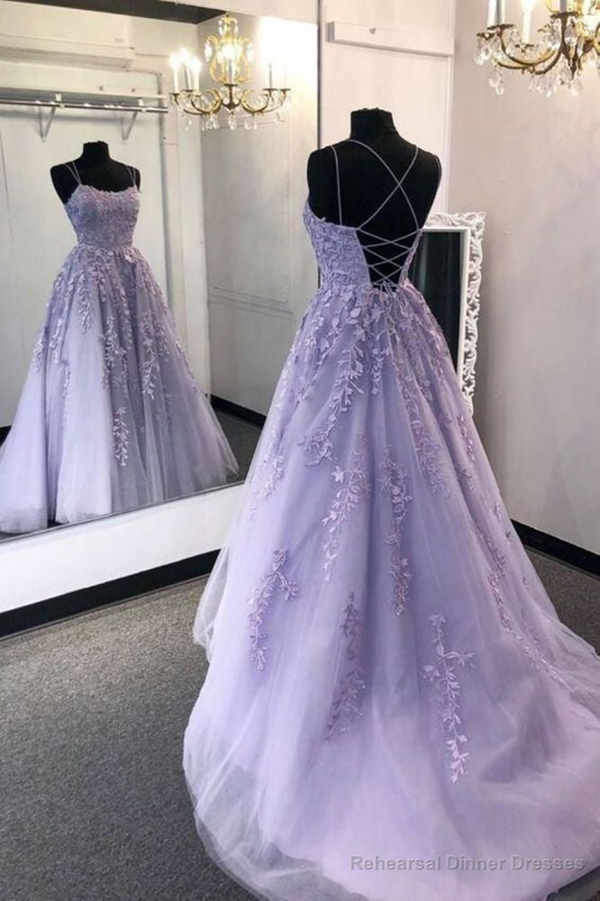 Spaghetti Straps Sweetheart Evening Dress Tulle Floral Appliques Backless Prom Party Dress Main image