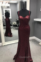 Spaghetti Straps Sweetheart Mermaid Sequins Evening Prom Dress
