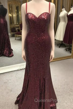 Spaghetti Straps Sweetheart Mermaid Sequins Evening Prom Dress
