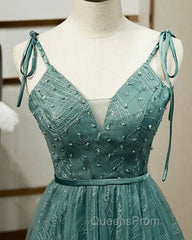 Spaghetti Straps Tulle Modest A Line Evening Dress Long Evening Prom Dress