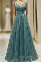 Spaghetti Straps Tulle Modest A Line Evening Dress Long Evening Prom Dress