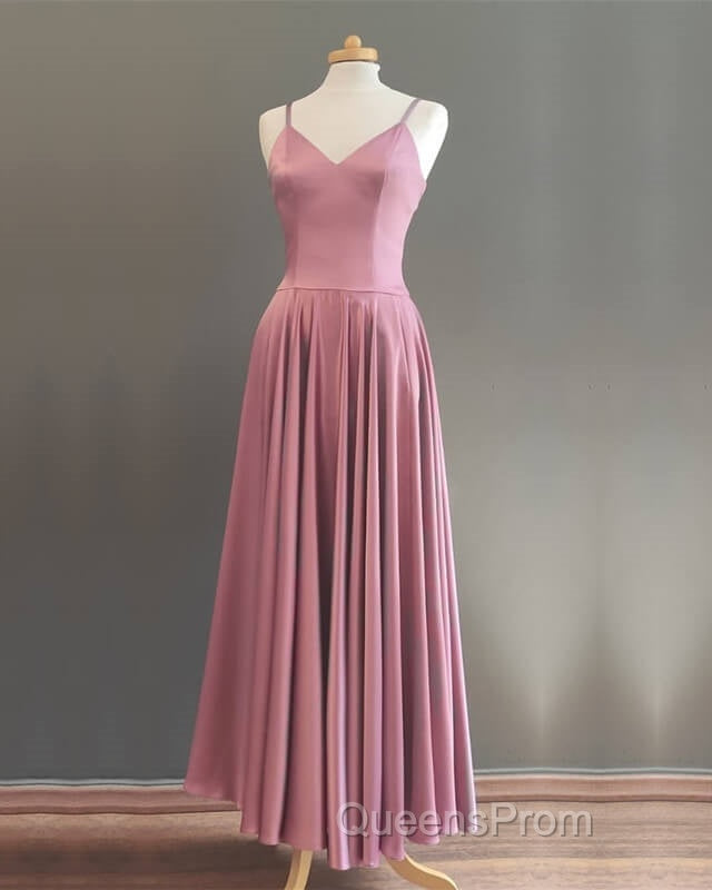 Spaghetti Straps V Neck Ankle Length Bridesmaid Dress Secondary image