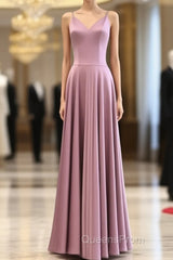 Spaghetti Straps V Neck Ankle Length Bridesmaid Dress