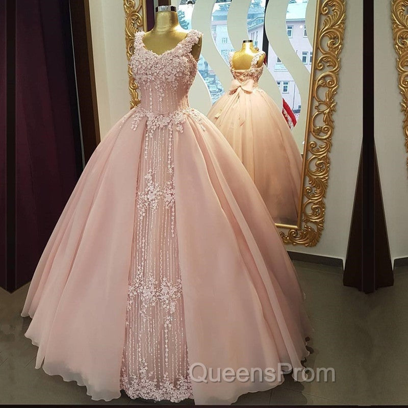Spaghetti Straps V Neck Pink Tulle Wedding Dress Ball Gowns