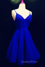 Spaghetti Straps V-Neck Satin Homecoming Dress Ball Gown Party Dress
