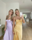 Spaghetti Straps Yellow Mermaid Long Party Dress Slit Classy Prom Dress