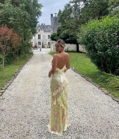 Spaghetti Straps Yellow Sheath Long Classy Prom Dress Ruffled Lace Dress 2027