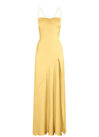 Spaghetti Strps Yellow Slit Long Classy Prom Dress